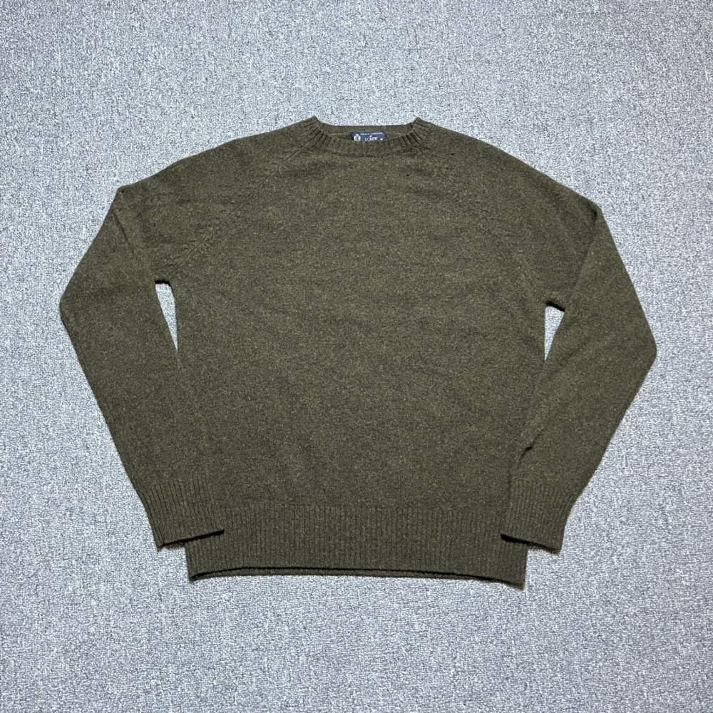 Vintage J.Crew Sweater Medium Olive Green Lambswool Crewneck Knit Pullover 90s